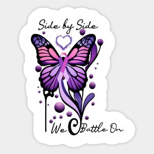 Purple Ribbon Butterfly Side By Side We Battle On Support Sticker